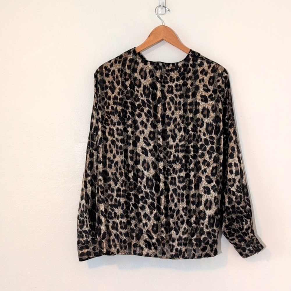 Vintage Martinique 90s Leopard Animal Print Semi-Sheer Long Sleeve Top Sz 12 - Picture 5 of 5